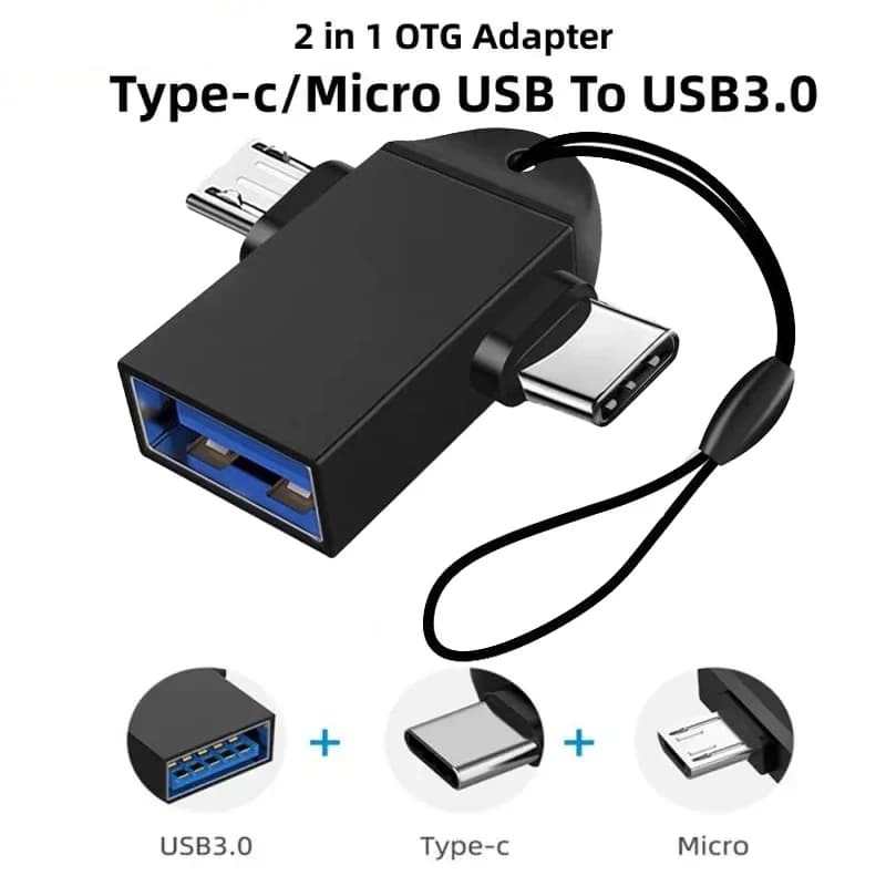 Adattatore OTG 2-in-1 con cavo Type C per tablet Xiaomi, disco rigido, chiavetta USB, mouse USB, convertitore per Android Type-C Micro USB