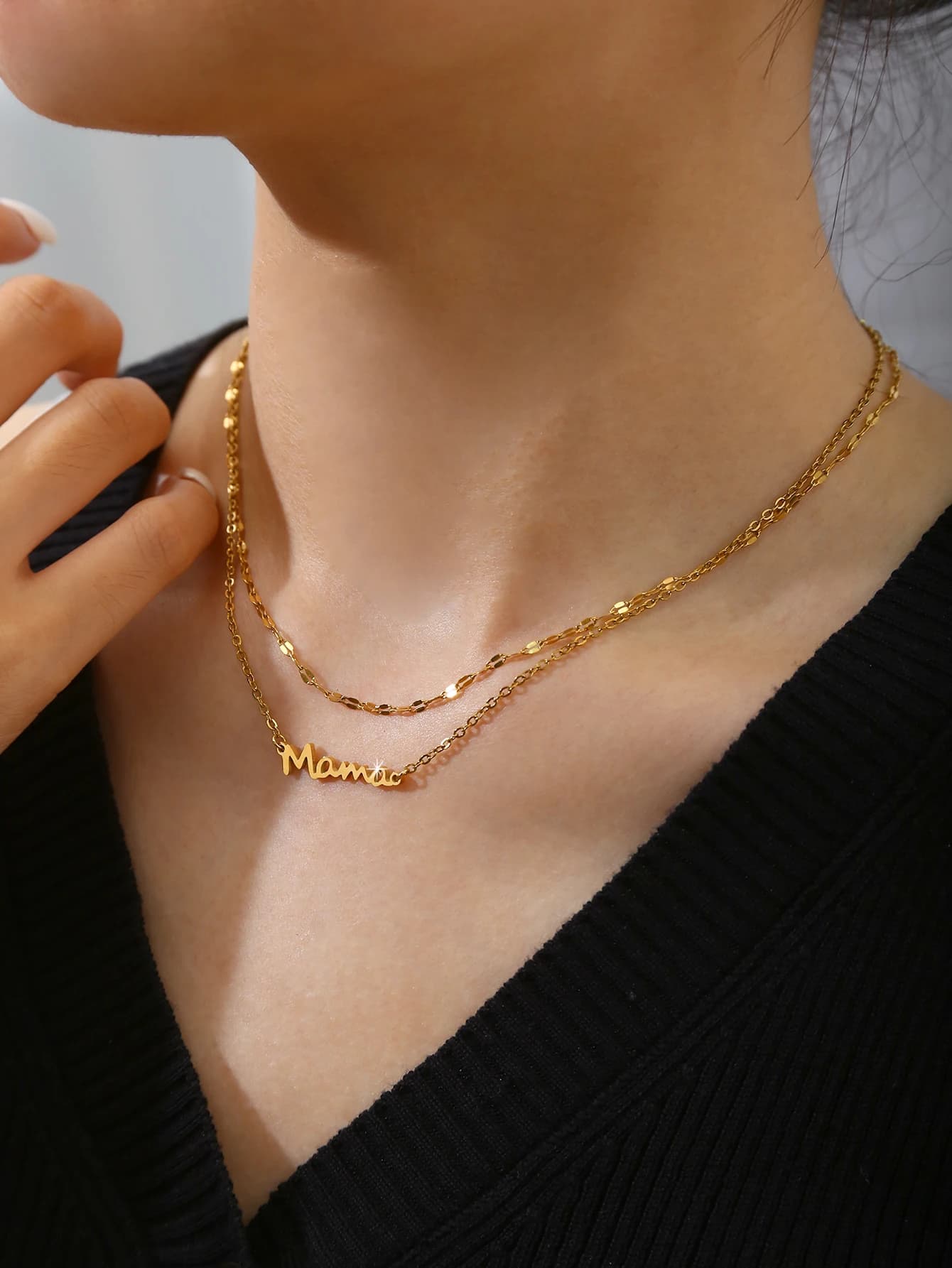 1PC Ins Warm Gentle Healing Niche Commemorative Jewelry For Women,18K Gold Plated Stainless Steel Mama Pendant Necklace&Bracelet