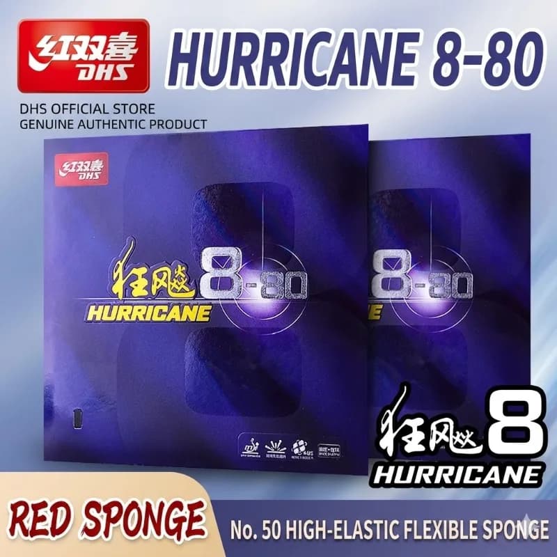 1 Pezzo Originale DHS Hurricane 8-80 Pips-In H8-80 Gomma per Ping Pong Tennis da Tavolo Hurricane-8-80