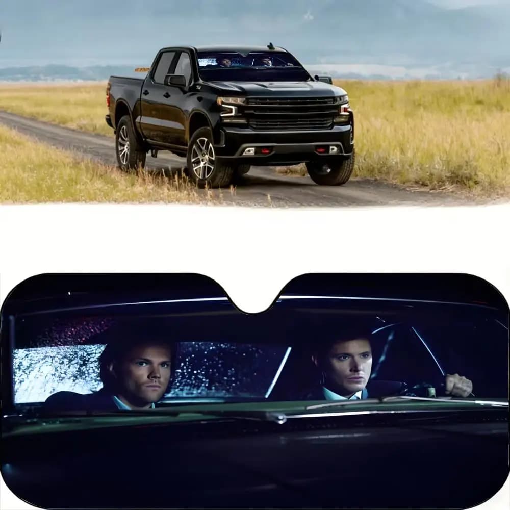 S-Supernatural MOVIE Parasole per auto in alluminio riutilizzabile, protezione UV, isolamento termico a tre strati, parabrezza parasole
