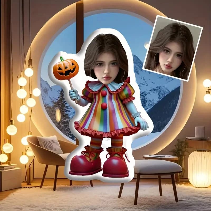 Personalized Halloween Beauty Throw Pillow Customization, Featuring a Combined Design of Personalized Face and Body Patterns, wi
