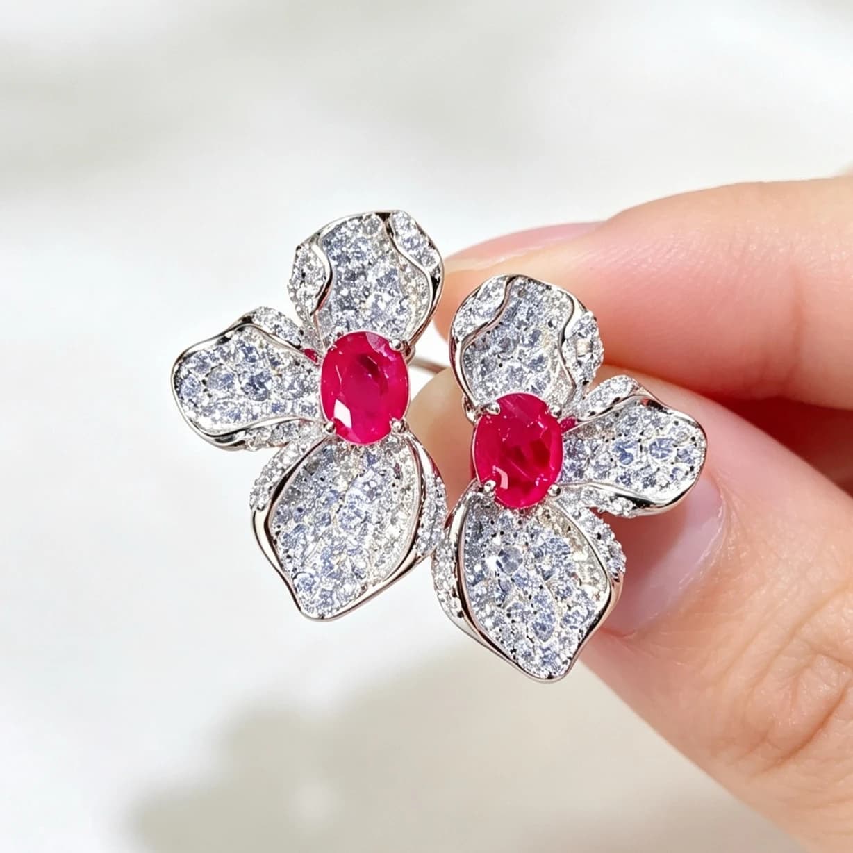 925 Silver Natural Ruby Stud Earrings Certified Sparkling Ruby Fine Jewelry Elegant Wedding Birthday Gift for Women