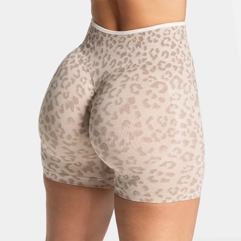 Pantaloni a tre quarti a vita alta con stampa leopardata che nascondono la vita, con fianchi effetto pesca, shorts yoga europei-americani push-up.