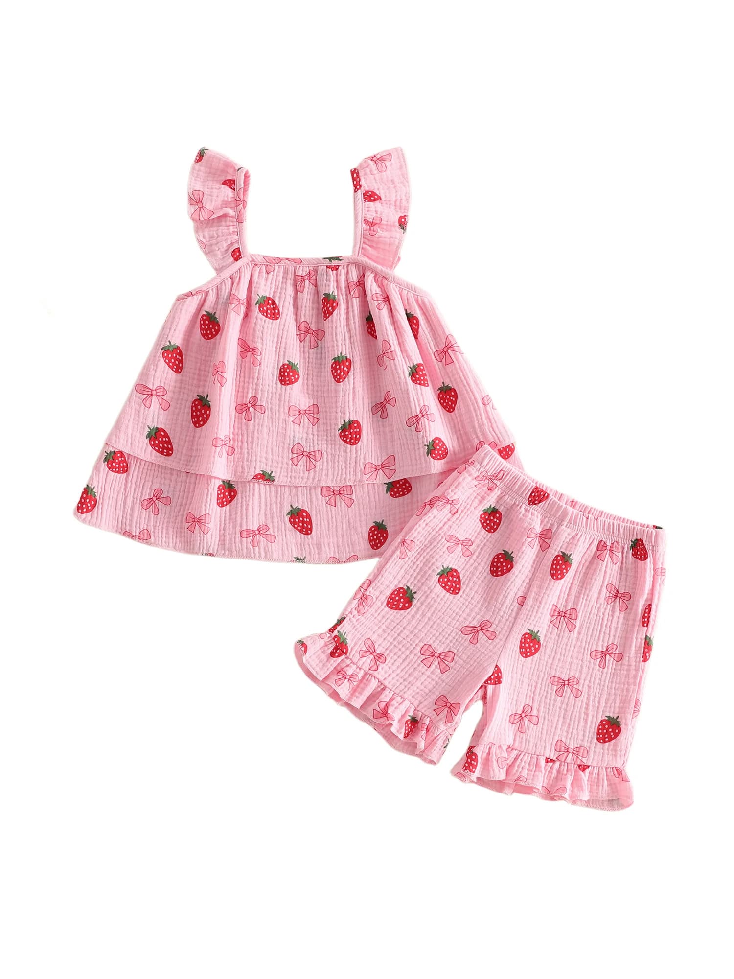 Adorable Infant Girls Stylish Watermelon Patterned Ruffle Sleeve Blouse with Matching Shorts 2-Piece Ensemble
