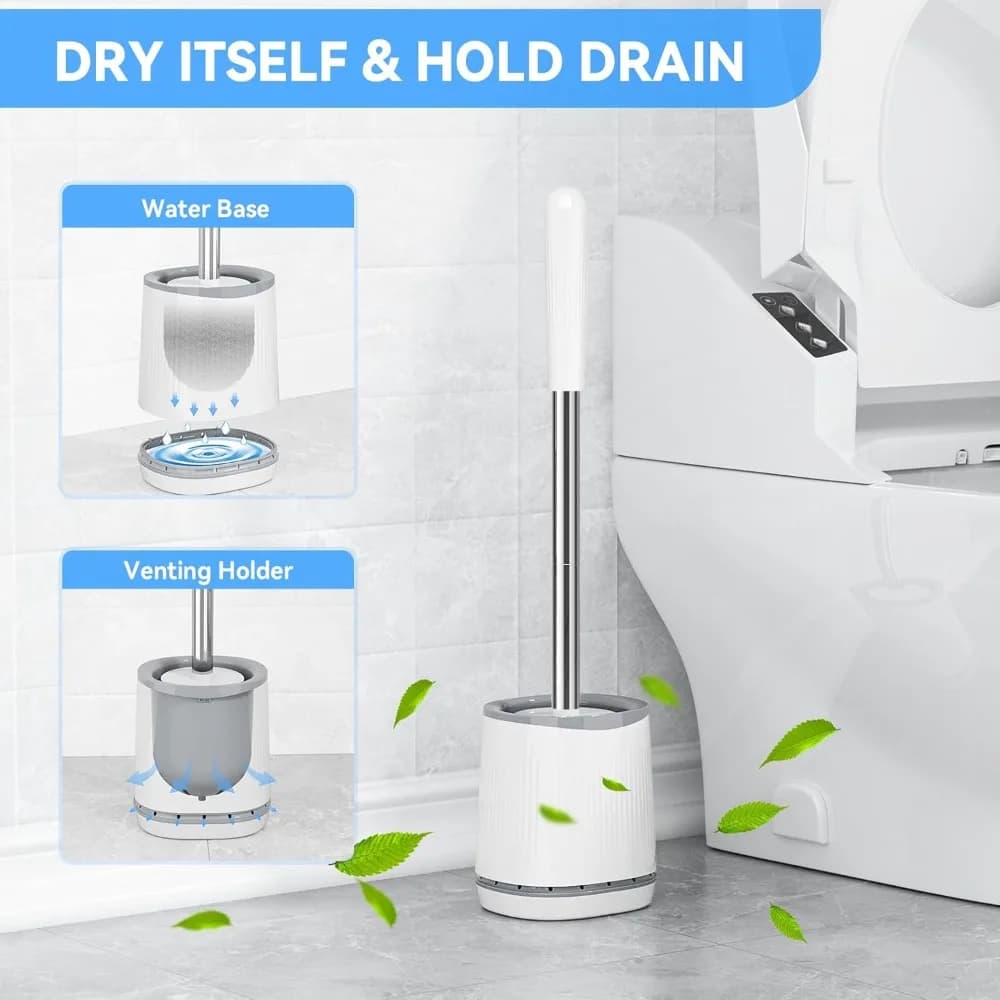 Set scopino e supporto per WC, set scopino compatto per montaggio a parete per pulizia profonda del bagno (1, bianco)