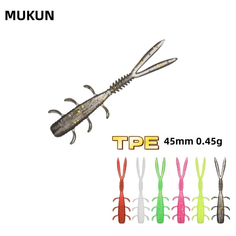 MUKUN 20PCS TPE Mini Verme Esche da pesca morbide Jig Wobblers 0.45g/45mm Silicone Esche artificiali Bass Carpa Pesca Attrezzatura da pesca