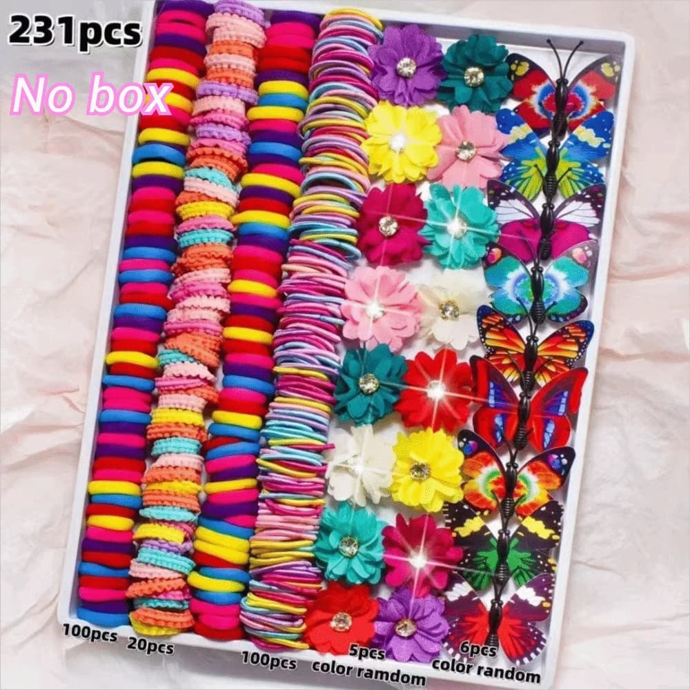 New High Elastic Hair Accessories Set Colorful Bow Flower Girls Hair Bands No Hurt Hair Hair Clips Princess Gift Set