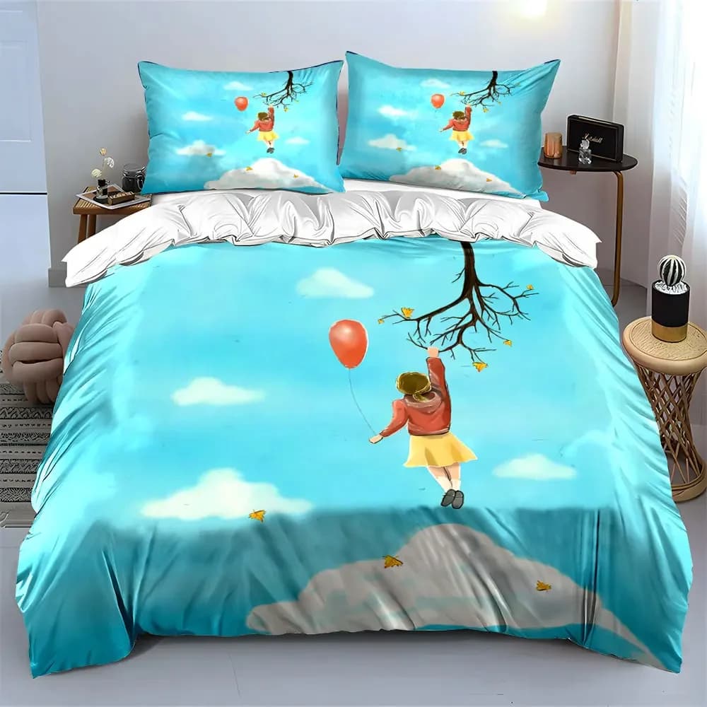 "Nature Balloon Adventure Decor" Soft Comfortable Duvet Cover Bedding Set Included 1*Duvet Cover & 2*Pillowcases, gift
