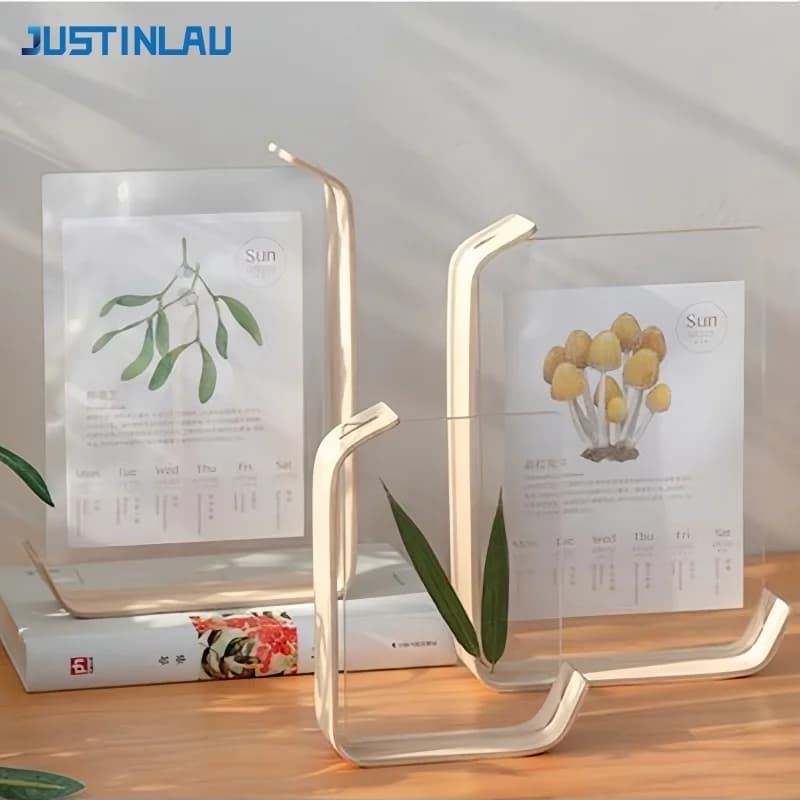 JUSTINLAU Acrylic Wooden Photo Frame Plant Specimen Calendar DIY Display Frame Double-sided Transparent Picture Decor Frame