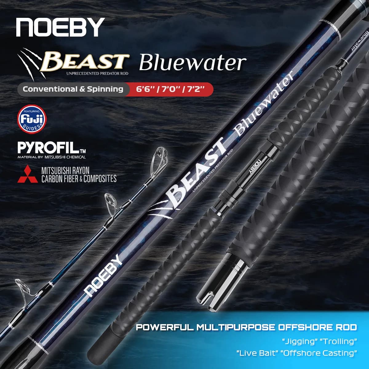 Noeby Beast Canna da pesca in lancio offshore 1,98 m Guida Fuji Max Drag 29 kg, Grande gioco Jigging Trolling Spinning Canna da pesca in acqua salata