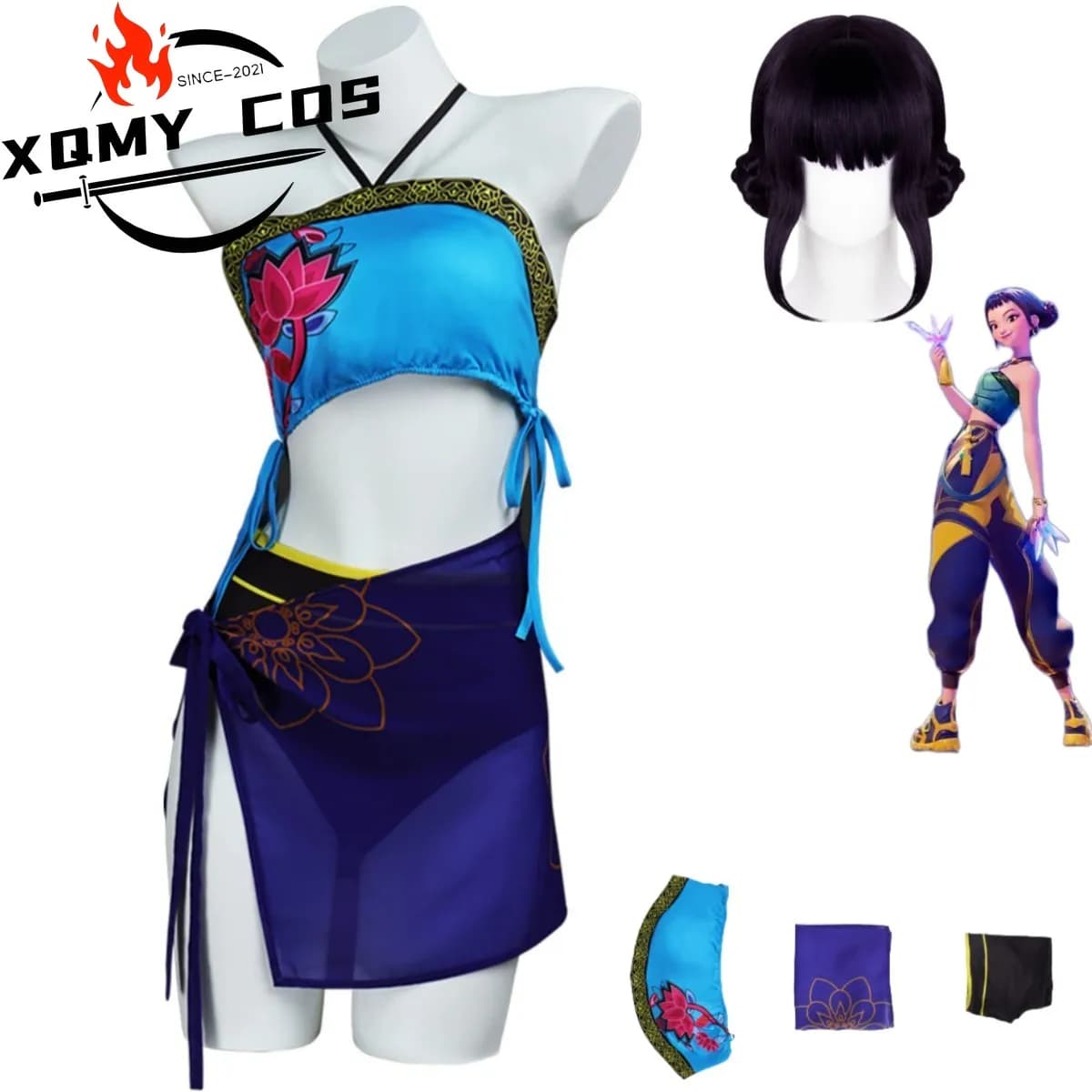XqAnime Film KPop Demon Hunters Zoey Costume Cosplay Summer swimsuit Shorts Wig Woman Sexy Beach Party Bikini Suit