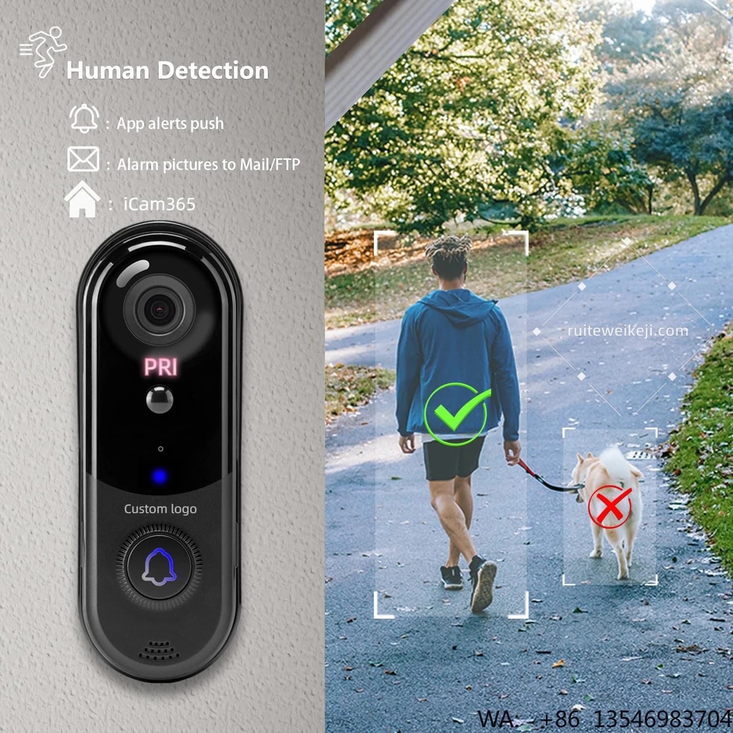 Campanello Video di Sicurezza per Casa Intelligente con Visione Notturna, Impermeabile, Tuya, Microfono Integrato, Sensore CMOS, Archiviazione Dati Cloud