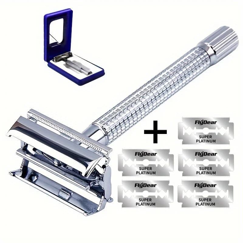 Set of double blade shavers, traditional classic safety shaver for men, safety shaver for beards, accessories and tools for barber styling