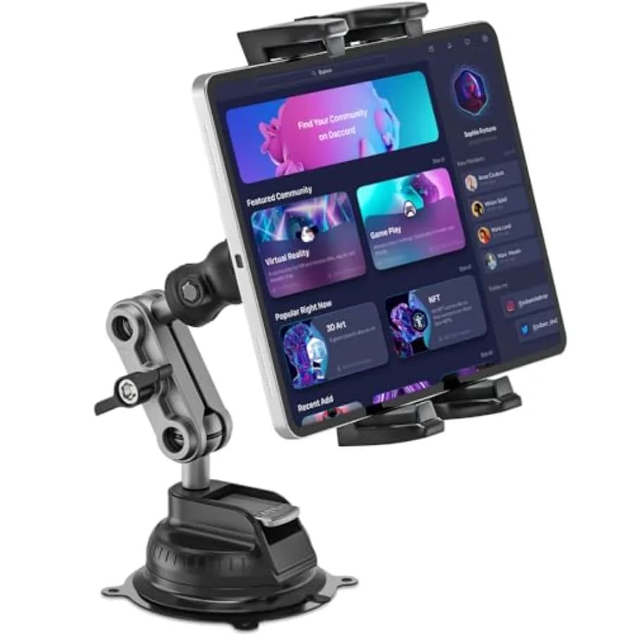 Supporto per Tablet da Camion/Auto, Porta Tablet Resistente con Ventosa/Base Adesiva, Supporto iPad per Cruscotto, Parabrezza, Parete, Veicolo