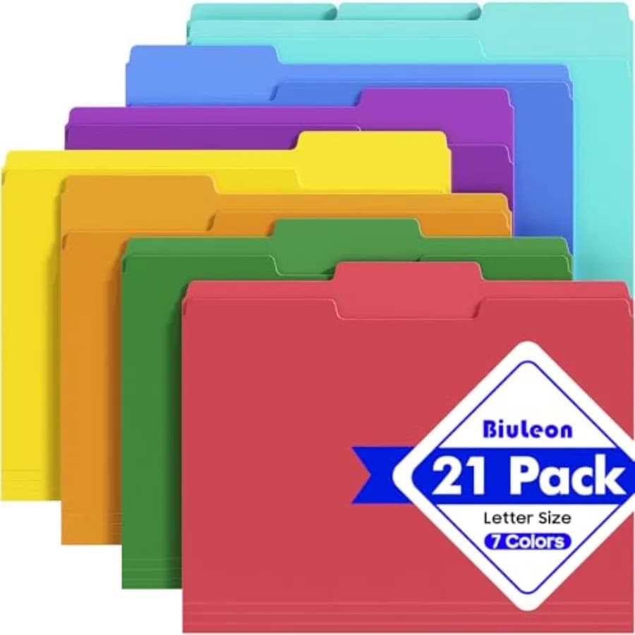 File Folders, 21 Pack Manilla Folders 8.5x11, 1/3 Cut Tabs Manila Folders for Easy Labeling and Organization, Colored File Fold