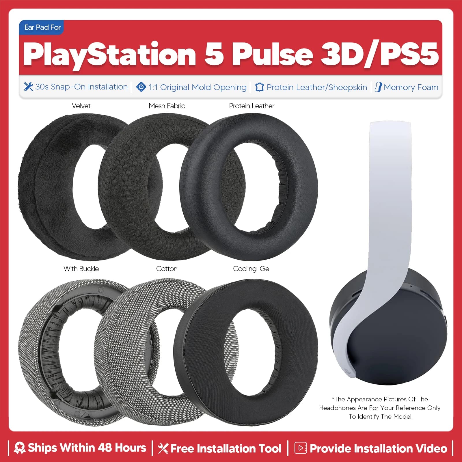 Cuscinetti auricolari di ricambio per Sony PlayStation 5 Pulse 3D PS5 Accessori per cuffie Cuscinetti auricolari Cuscino auricolare Parti di riparazione Schiuma
