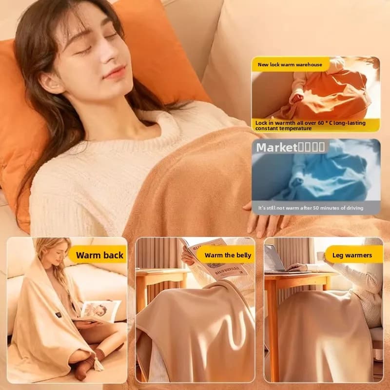 Coperta calda portatile ricaricabile con scialle riscaldante elettrico per pisolino in ufficio Copertura termica indossabile multiuso con riscaldamento rapido