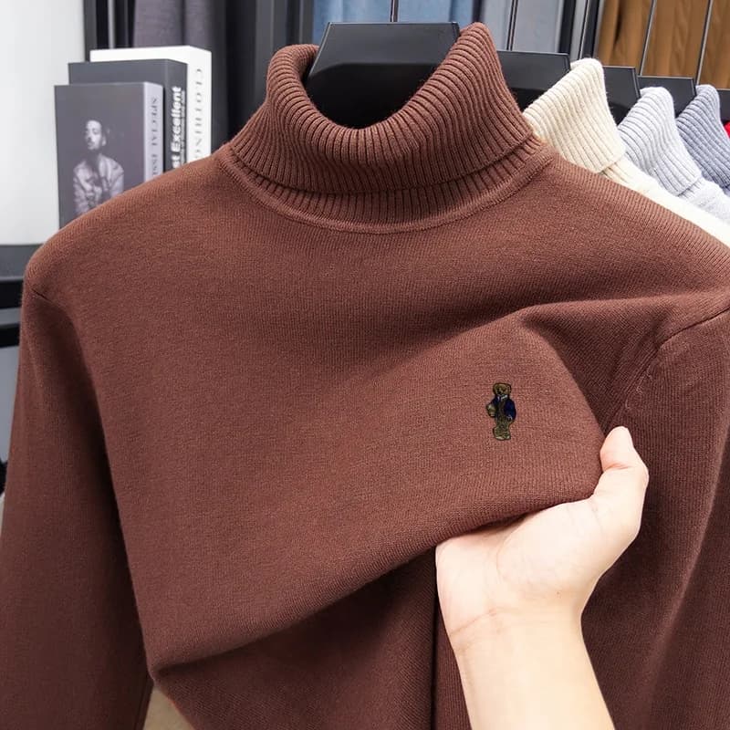 Hot Brand Luxury Man Long-Sleeved Knitwear Bear Embroidery Double Collar Spring British Style Sweater Trend Fashion MensClothing