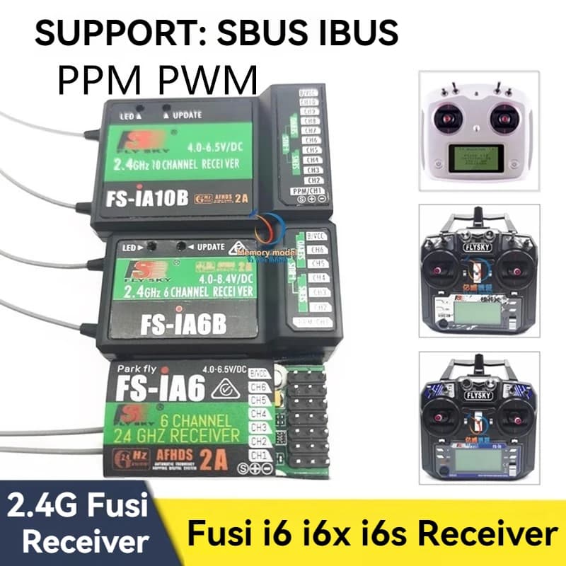 Fpv receiver FUSI I6/i6X/i6S compatible with RC car boat drones, including IA6/ IA6B/ IA10B/ SBUS support for reliable control
