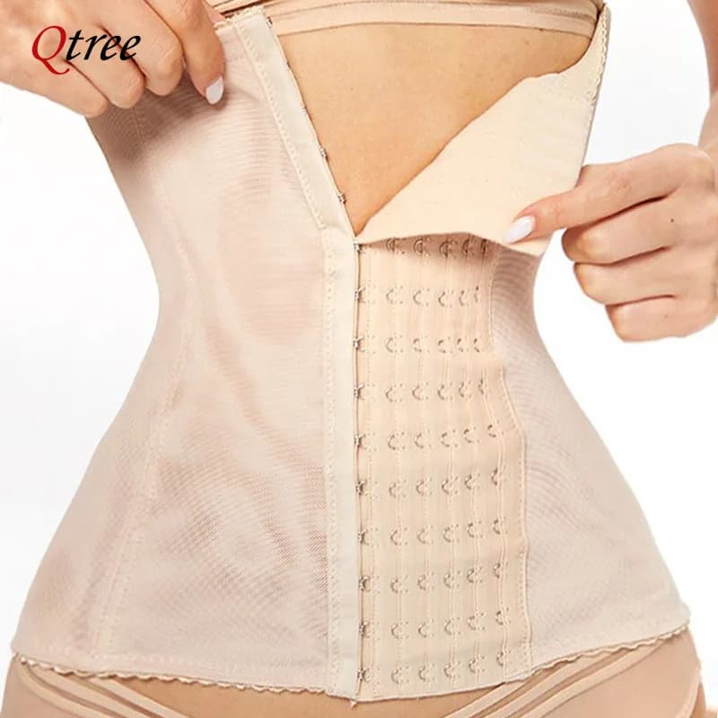 Qtree 6 Ganci Vita Trainer Cintura Donna Pancia Trimmer Body Shaper Corsetto Firm Pancia Cintura di Controllo Corsetto di Compressione Ossea in Acciaio