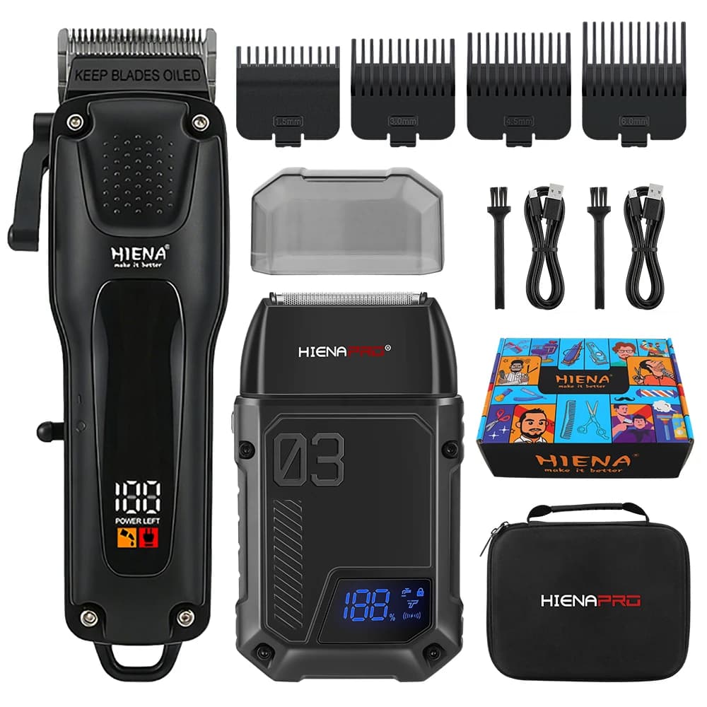HIENA PRO Tagliacapelli e Rasoio Elettrico 2-in-1 Senza Fili, Kit di Cura Maschile con Display LED, Ricarica USB, Regalo per Uomini