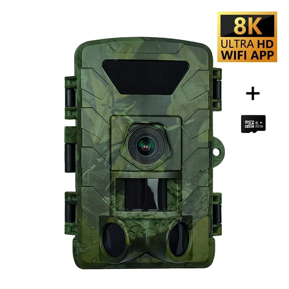 Telecamera da trail WiFi PR803W 8K - IP66 impermeabile, visione notturna a infrarossi, rilevamento del movimento, APP per caccia e sicurezza nella fauna selvatica
