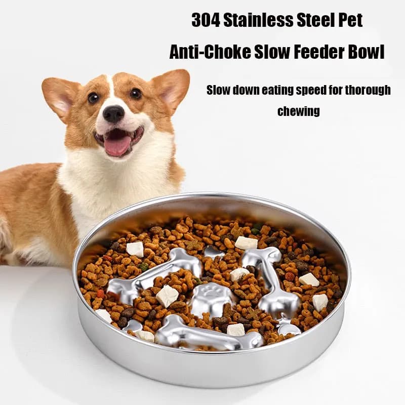 Hot Sale Food Grade 304 Stainless Steel Anti-Slip Anti-Tip Pet Bowl Large Capacity Slow Feeder Bowl for Dogs and Cats