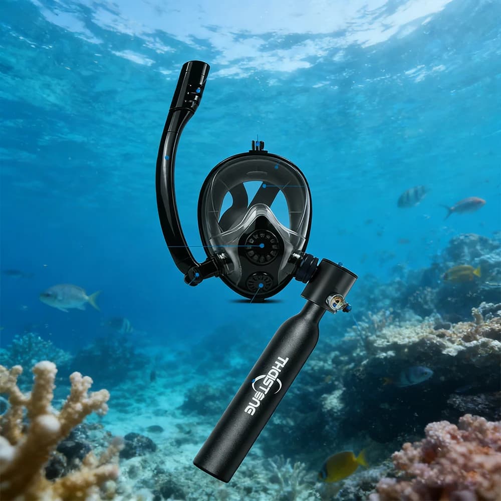 THAISTONE Underwater Set with 0.5L Bomb and Valve, Snorkel Mask to Double Hose and Cordino
