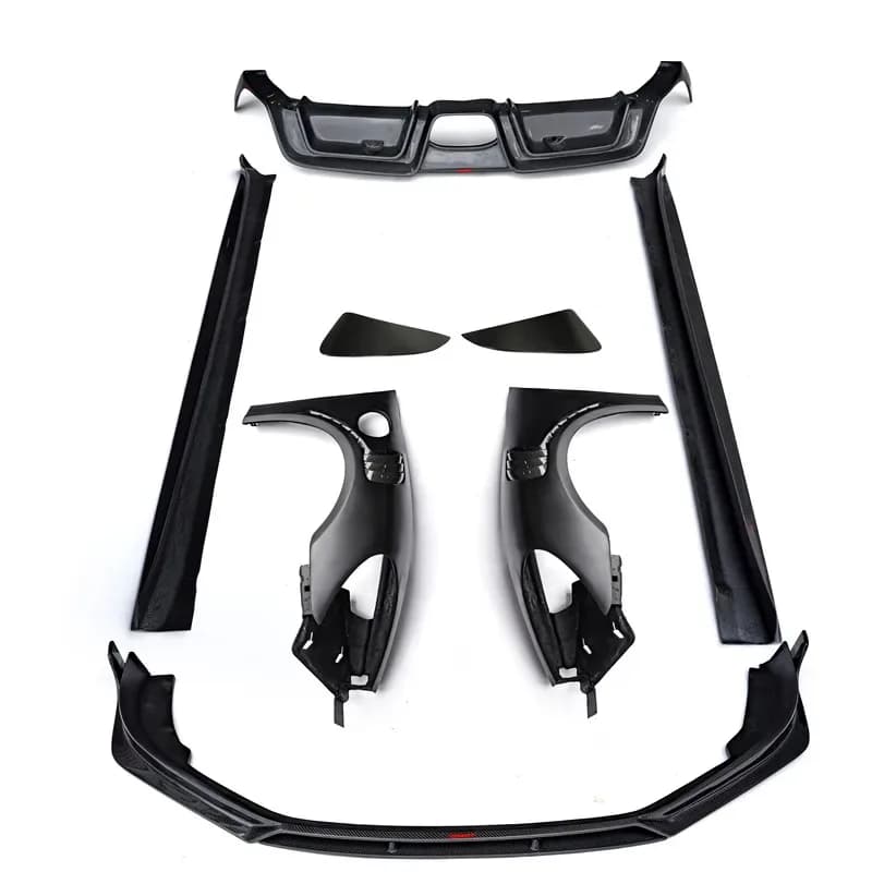 Vendita calda Kit corpo in fibra di carbonio per Boxster Cayman 718 Labbro anteriore Diffusore posteriore Minigonne laterali per 718 Facelift