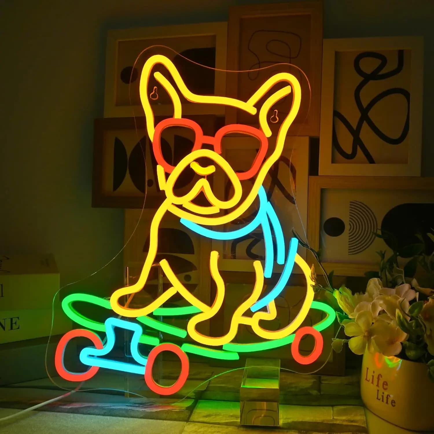 Insegna al neon per cani Decorazione da parete per negozio di animali Insegna luminosa a LED Luce al neon dimmerabile USB per negozi di pattini, negozio di animali, regalo per decorazioni per soggiorno