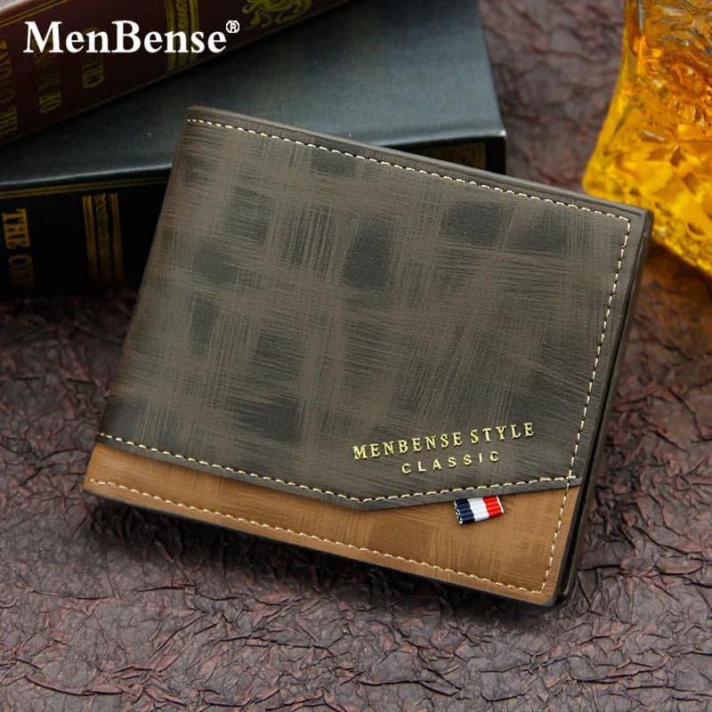 Portafoglio da uomo nuovo Sezione trasversale corta Portafoglio tri-fold per giovani Cuciture Business Portamonete multi-carta con cerniera Portafoglio Copertina per passaporto
