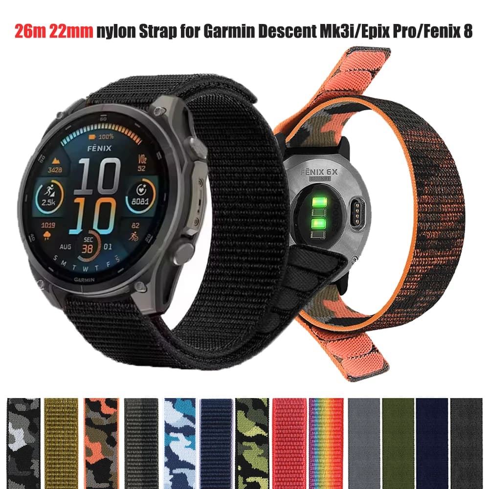 Cinturino in nylon ad anello 26mm 22mm per Garmin Instinct 2X cinturino solare Fenix 8 7X 7 6X/Enduro3/Epix Gen 2 braccialetto sostituire il cinturino
