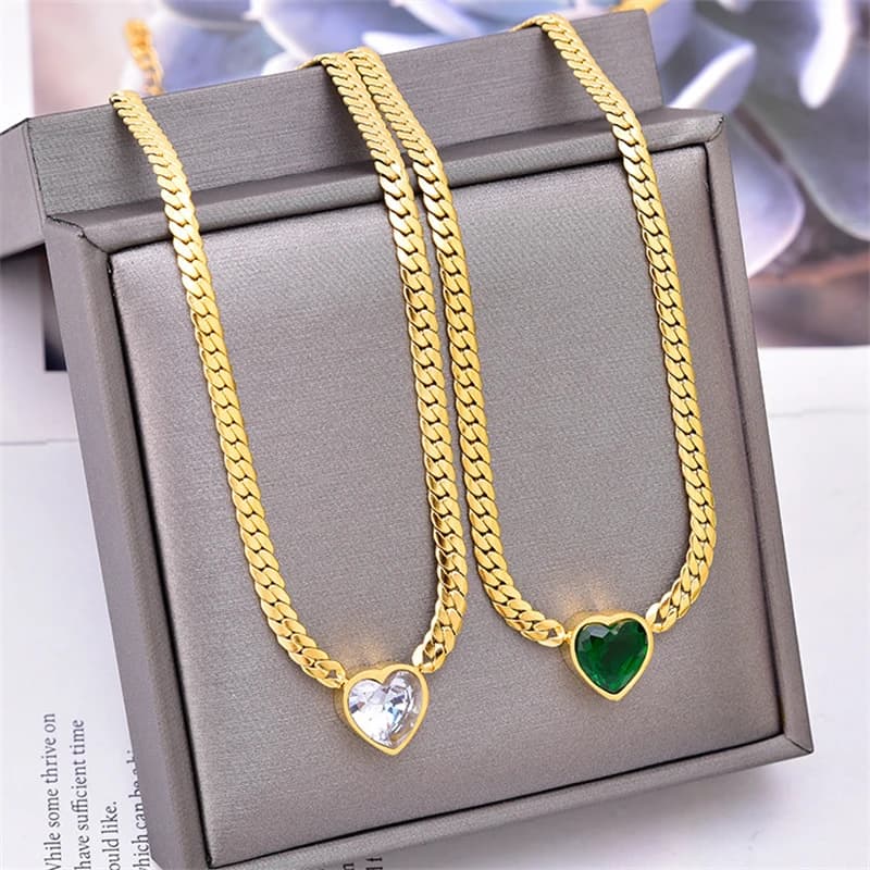 Acciaio inossidabile 316L nuova moda gioielli impermeabili zircone amore cuore fascino catena spessa collane girocollo bracciali per le donne
