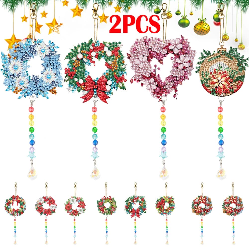 2 pezzi pittura diamante ciondolo appeso palla di natale Suncatcher pittura di cristallo ornamenti ghirlanda natale casa finestre Decor