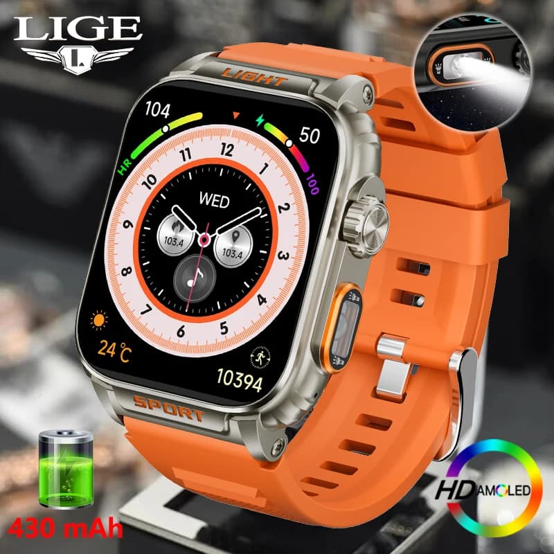 LIGE New 1.91 inch Super Ultra Watch Bluetooth Smart Call Men's Watch Tracker Blood Pressure Cardio Frequency Sport Smartwatch