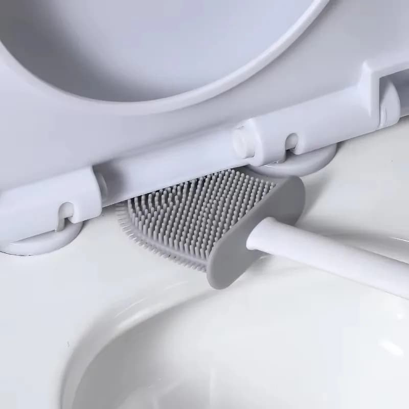 Set di spazzole per WC da parete nere con testina piatta in silicone, spazzola per la pulizia del WC, set di spazzole per la pulizia del bagno