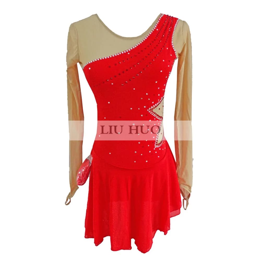 LIUHUO Vestito da Pattinaggio di Figura Donna Ragazza Prestazioni sul Ghiaccio Ginnastica Concorso Body Costume Danza Pattinaggio a Rotelle Rosso Adolescenti