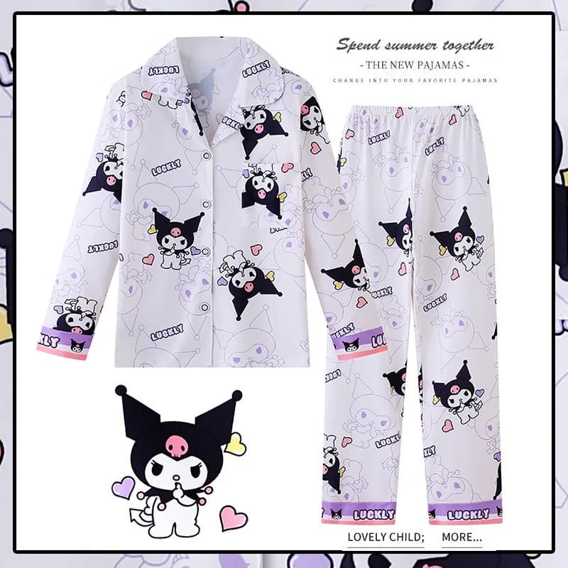 Sanrio Hello Kitty My Melody Cinnamoroll Pigiama Kawali Bambina Primavera e Autunno Periodo Cartoon Manica Lunga Y2K Set da 2 Pezzi