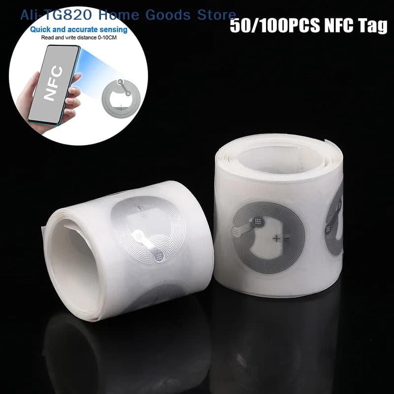 [TG820] 50/100 Pezzi Etichette NFC con Chip NFC215, Adesivi RFID per Controllo Accessi, Smart Key Riscrivibile