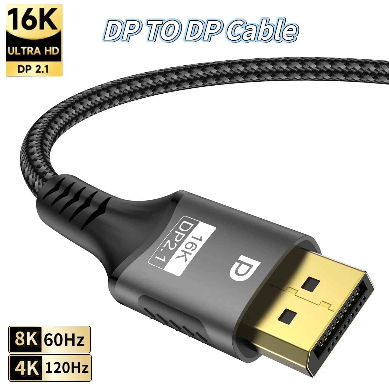 Cavo Displayport 2.1 a DP 16K 54Gbps 8K@60Hz 4K@240Hz Compatibile con HDR10 DSC 1.2a, PC da gioco G-Sync FreeSync, Monitor da gioco