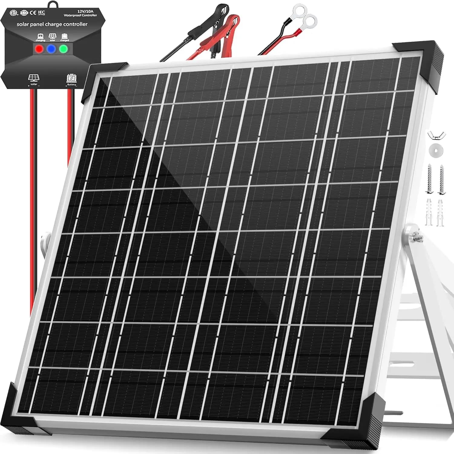 Kit Caricabatterie Solare 12V - Pannello Impermeabile 20W con Regolatore MPPT per Auto, Camper, Barca, Moto