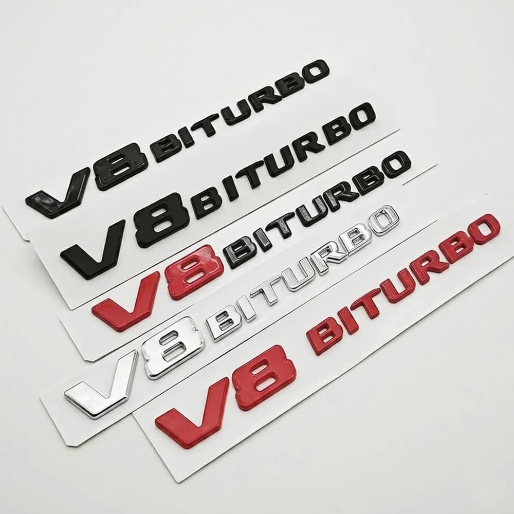 Emblema 3D in ABS Cromato V8 BITURBO, Adesivo Laterale per Parafango Auto, Accessori per Mercedes Benz AMG C63S C63 E63 G63 G500