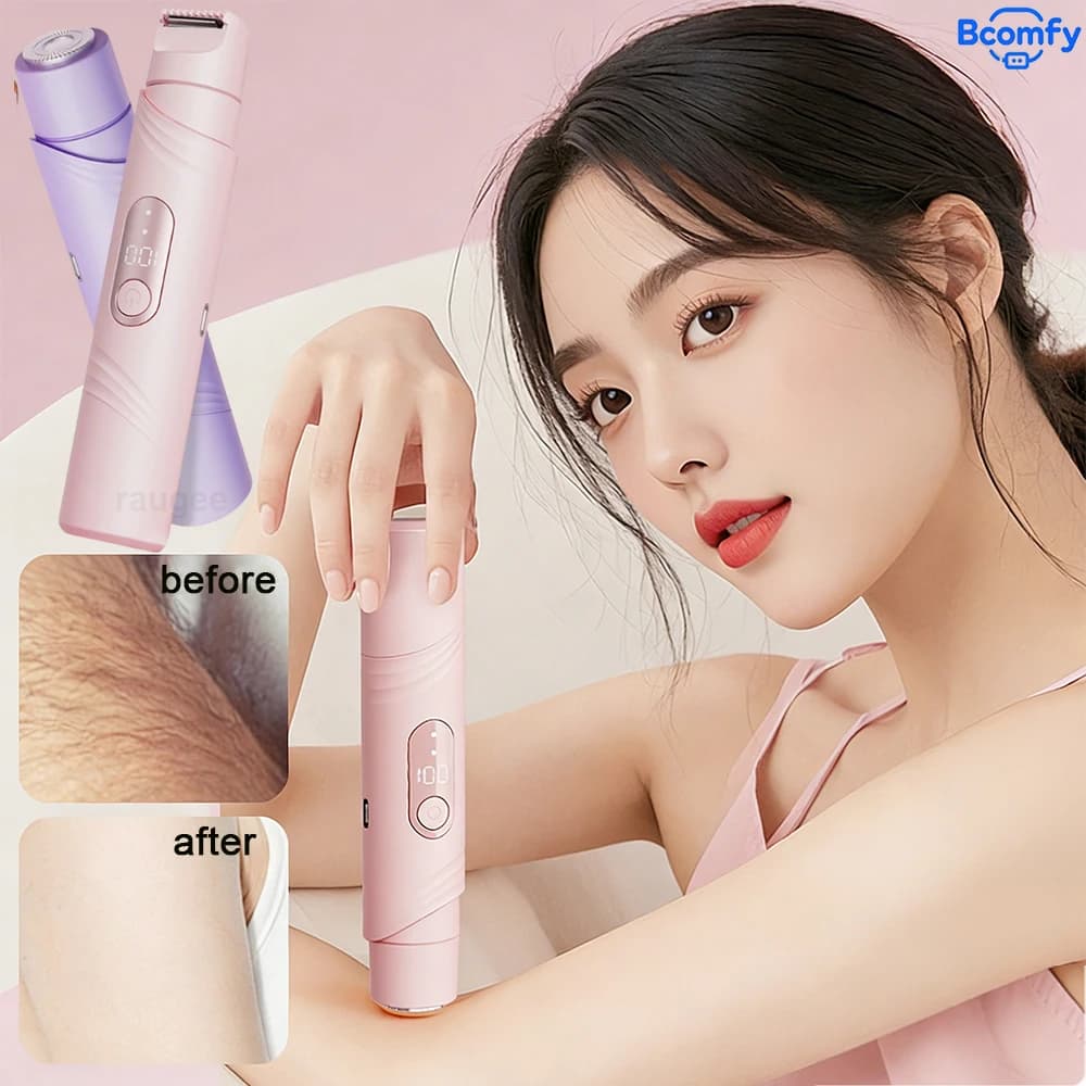 Rasoio Elettrico per Donne, Epilatore 2 in 1 con Doppia Testina, Trimmer Indolore per Zona Bikini, Utilizzo a Secco e Bagnato, Depilatore per il Corpo Femminile