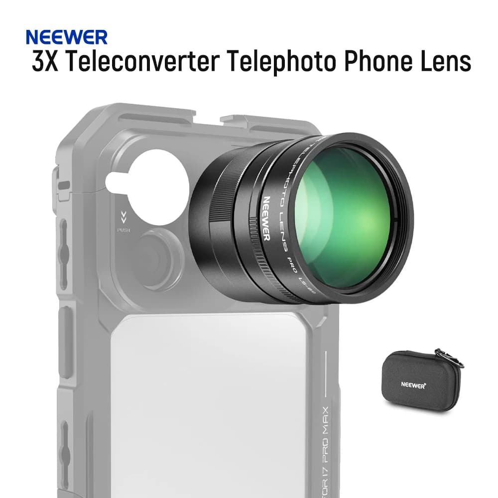 NEEWER Teleconvertitore 3X per telefono, obiettivo teleobiettivo equivalente a 360mm, filettatura da 17mm per iPhone, Android, Samsung, Xiaomi Phone Cage