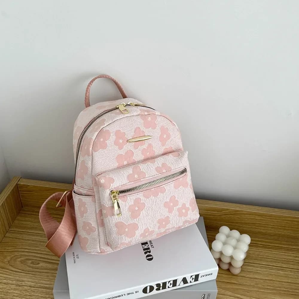 Mini zaino piccolo a tracolla in pelle PU Borsa multifunzione per telefono da donna Borsa da scuola per donna con stampa floreale per donna