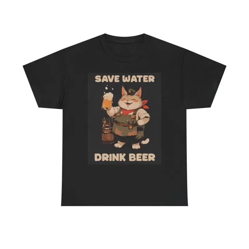 Salva acqua, bere birra, gatto, maglietta, scherzi divertenti, cotone pesante