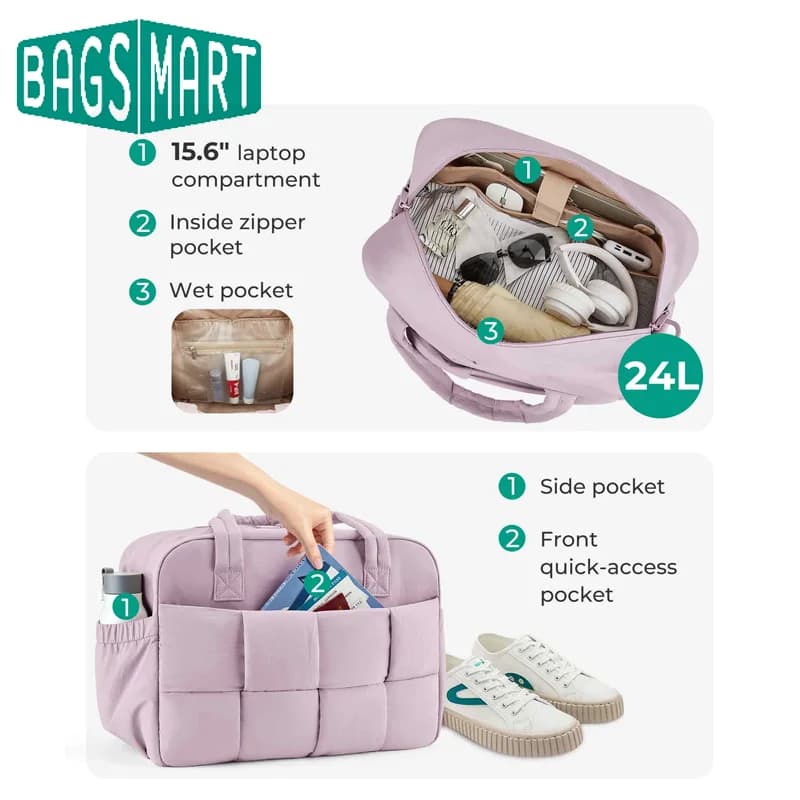BAGSMART 24L Travel Duffle Bag Large Capacity Weekender Bags Carry On Duffel Handbag Personal Item Bag with Laptop Compartment
