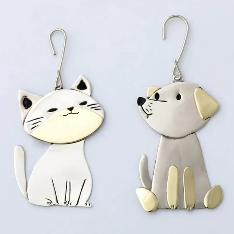 Lovely Cat Dog Asymmetrical Drop Dangle Earrings Two Tone Animal Dangle Hooks Earrings Women Fashion Cute Jewelry