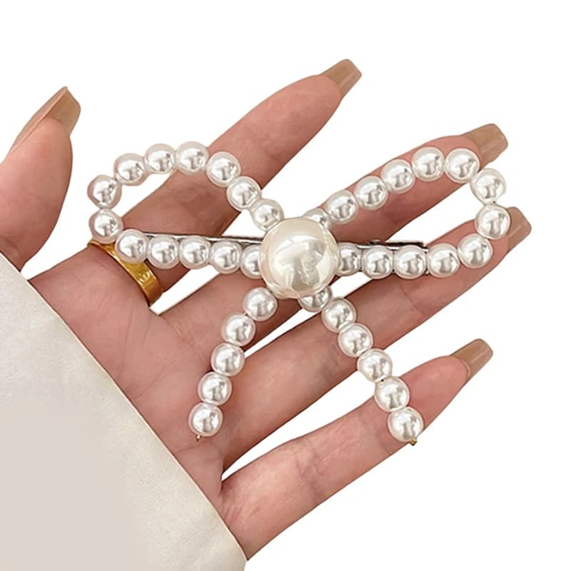 New Fashion Women Pearl Bowknot Hair Bang Clip Side Clamp Girl Hairpin Barrette Accessory