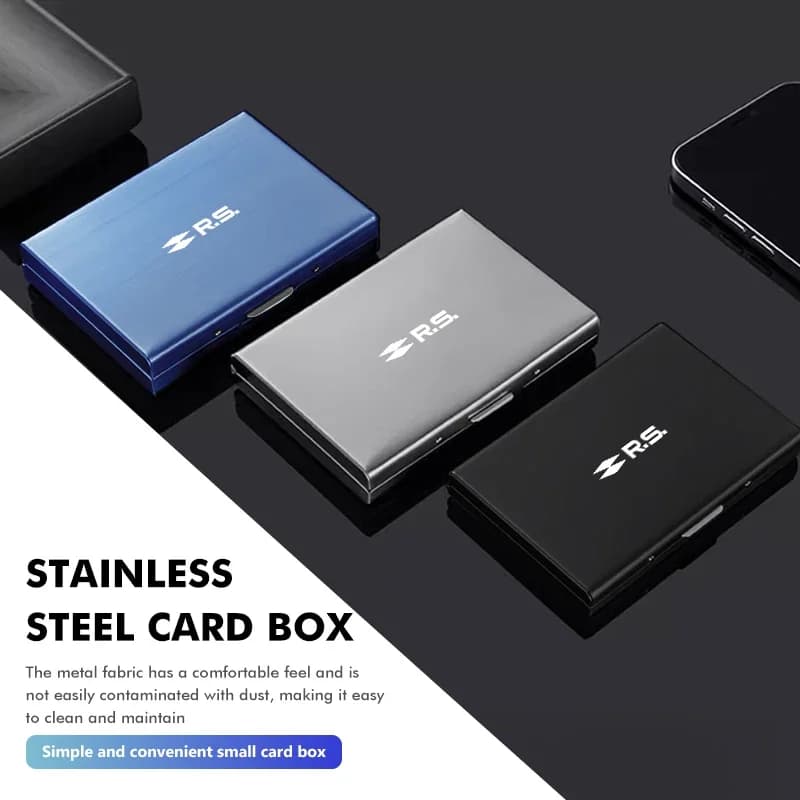 Car Sticker Business Card Case Stainless Steel Credit ID Name Card Holder For Renault Arkana Captur Twingo Talisman RS Line Loga